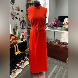 Elegant VINTAGE Orange POLY Sleeveless Dress! The fit is so fab!